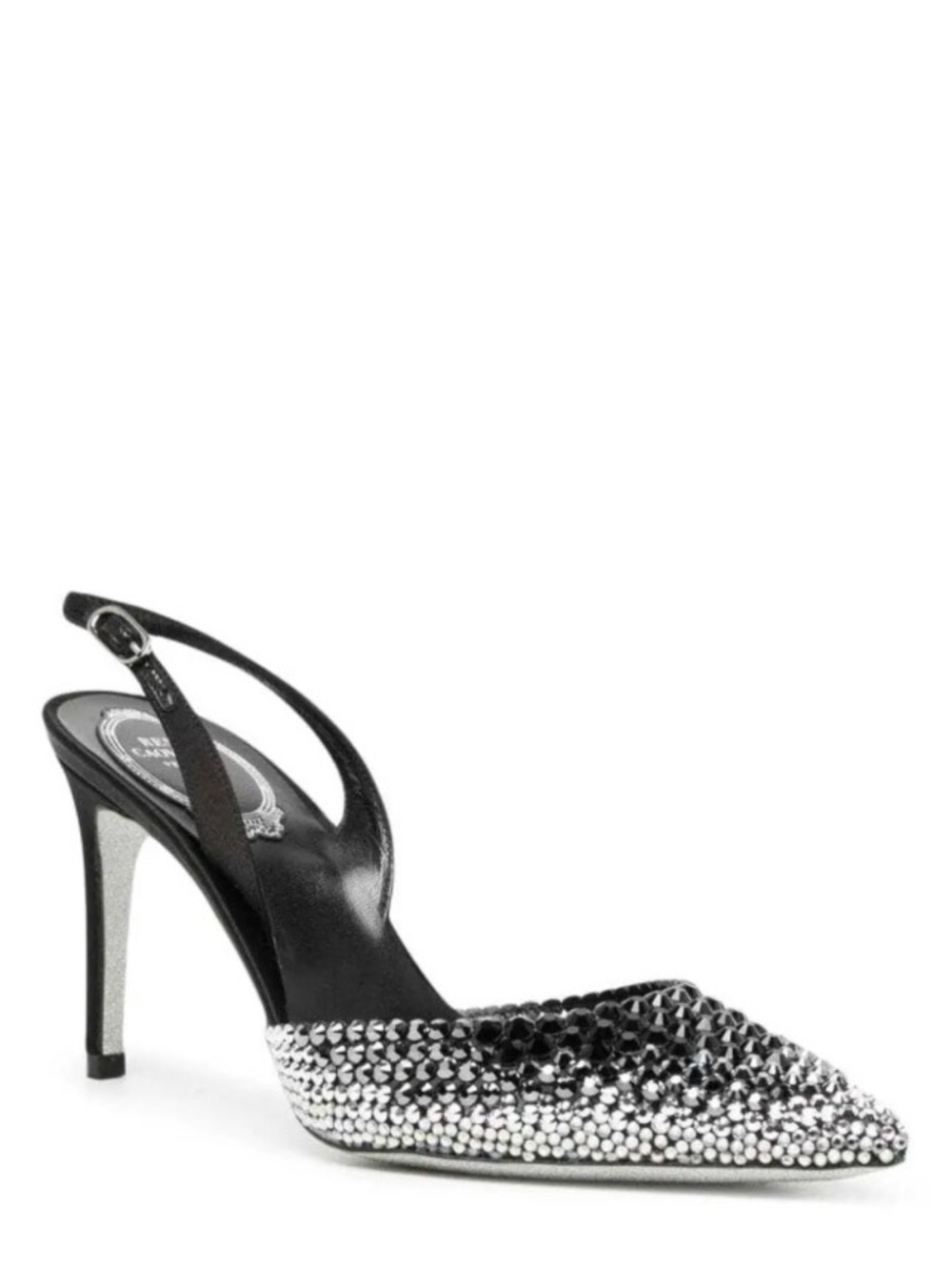 Black and Silver Crystal Slingback Pointed-Toe Stiletto
